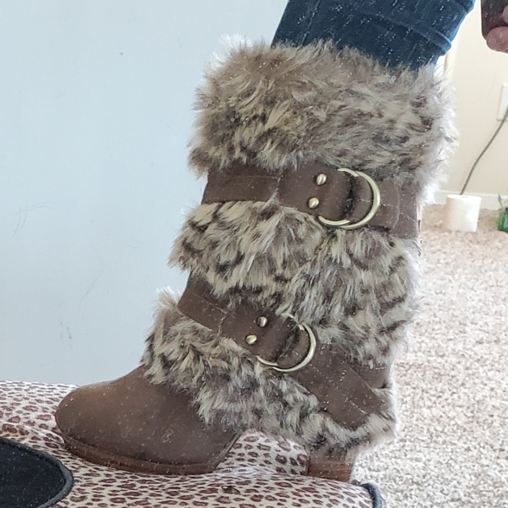 Faux fur wrapped booties